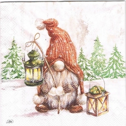 Serwetka -3299- MINI 25x25cm, skrzat, gnom, latarenka  /  wzór 4 krotny